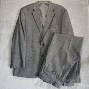 Chaps Men's 42R Grey 100% Wool 2-Button Suit Jacket & Pleated Cuffed Pants Set